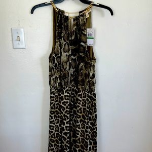 Michael Kors Snake Leopard Print Maxi Dress Size L NWT